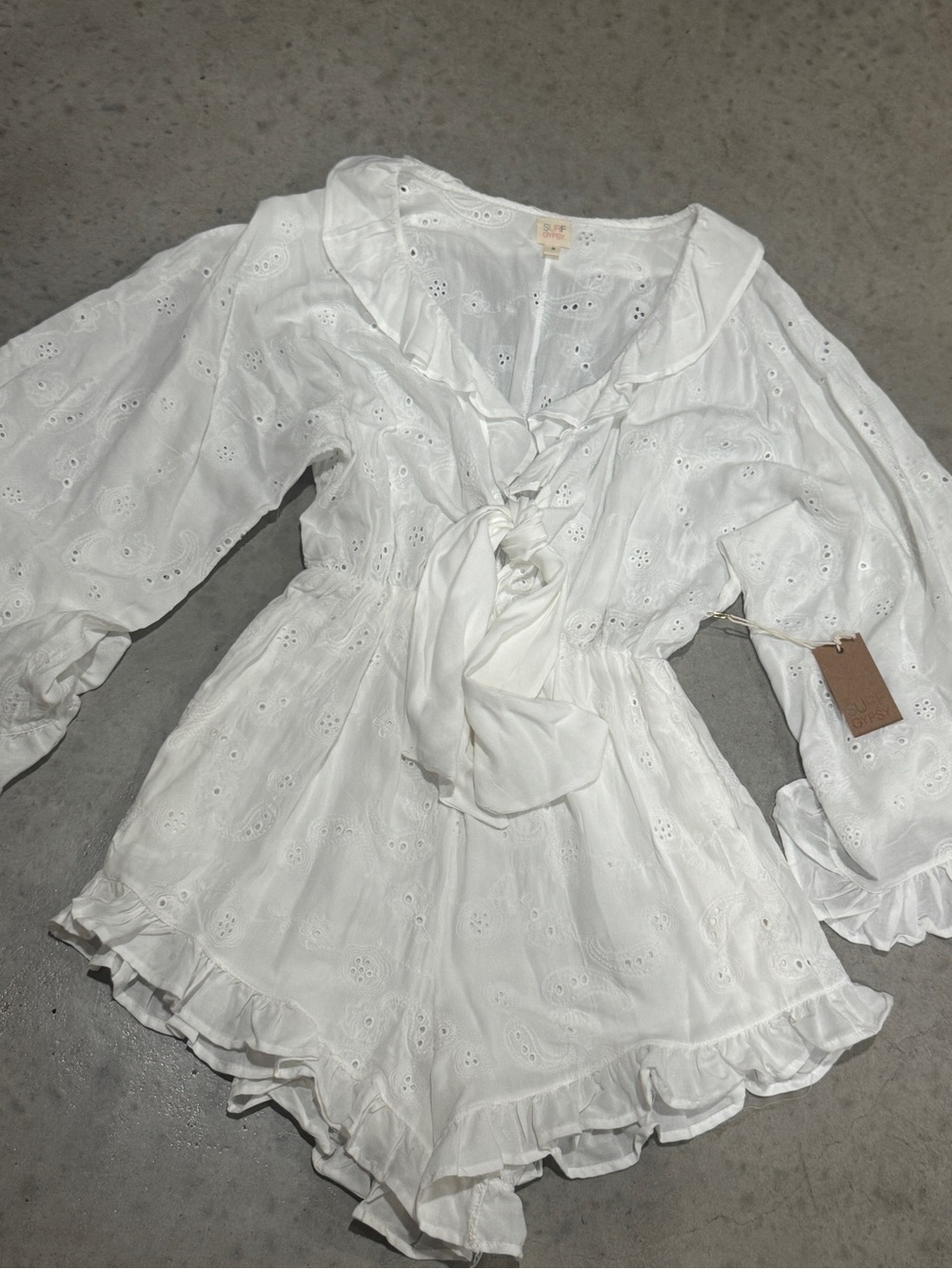 White Eyelet Tie-Front Dress - Classic Ruffle Detail